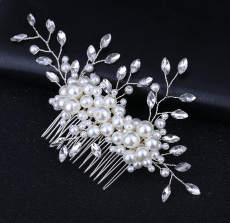 Handmade pearl flower inlaid with diamonds full of diamond comb comb - V.I.P Digital Presence