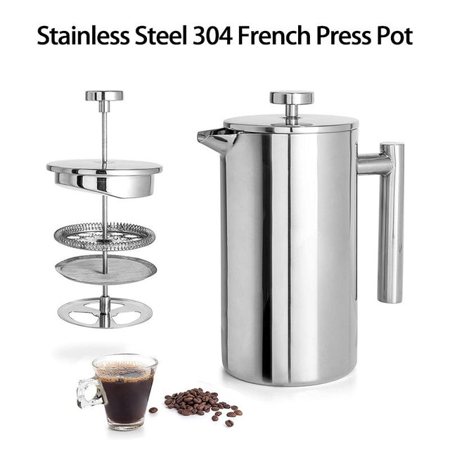 Coffee pot 304 stainless steel French press double-layer hand-pour straight handle coffee brewing pot - V.I.P Digital Presence
