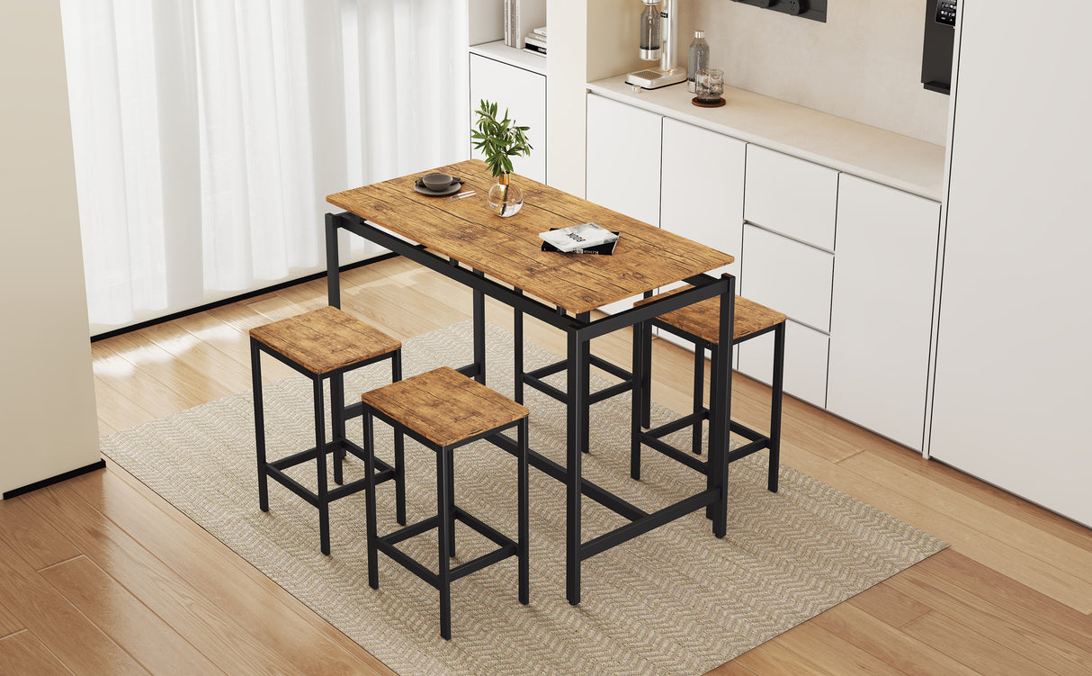TREXM 5-piece compact bar table with table and stool - modern industrial design brown - V.I.P Digital Presence