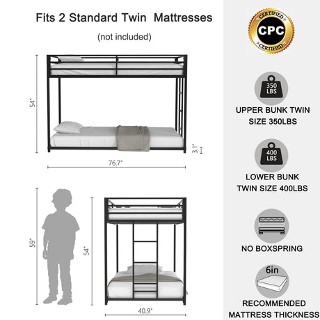 Adam Twin over Twin Metal Bunk, Black - V.I.P Digital Presence