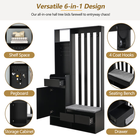 39.3'W70.8'H multifunctional corridor shoe cabinet with soft padded nail board and black hanger with entrance hook - V.I.P Digital Presence
