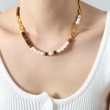 Versatile Light Luxury Titanium Steel Freshwater Pearl Tiger Eye Stone Pig Nose Chain Necklace Jewelry for Women - V.I.P Digital Presence