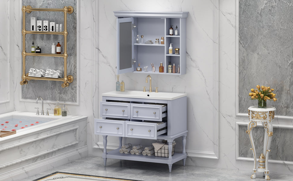 36'' Bathroom Vanity with Medicine Cabinet, Modern Mirror Cabinet with Adjustable Shelf, Bathroom Storage Cabinet with 4 Drawers - V.I.P Digital Presence