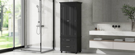 Tall Storage Cabinet with Two Drawers for Bathroom/Office, Black - V.I.P Digital Presence