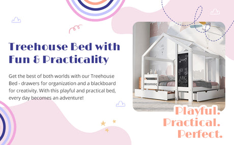 Full House Bed with Blackboard and Drawers Two assembly options White - V.I.P Digital Presence