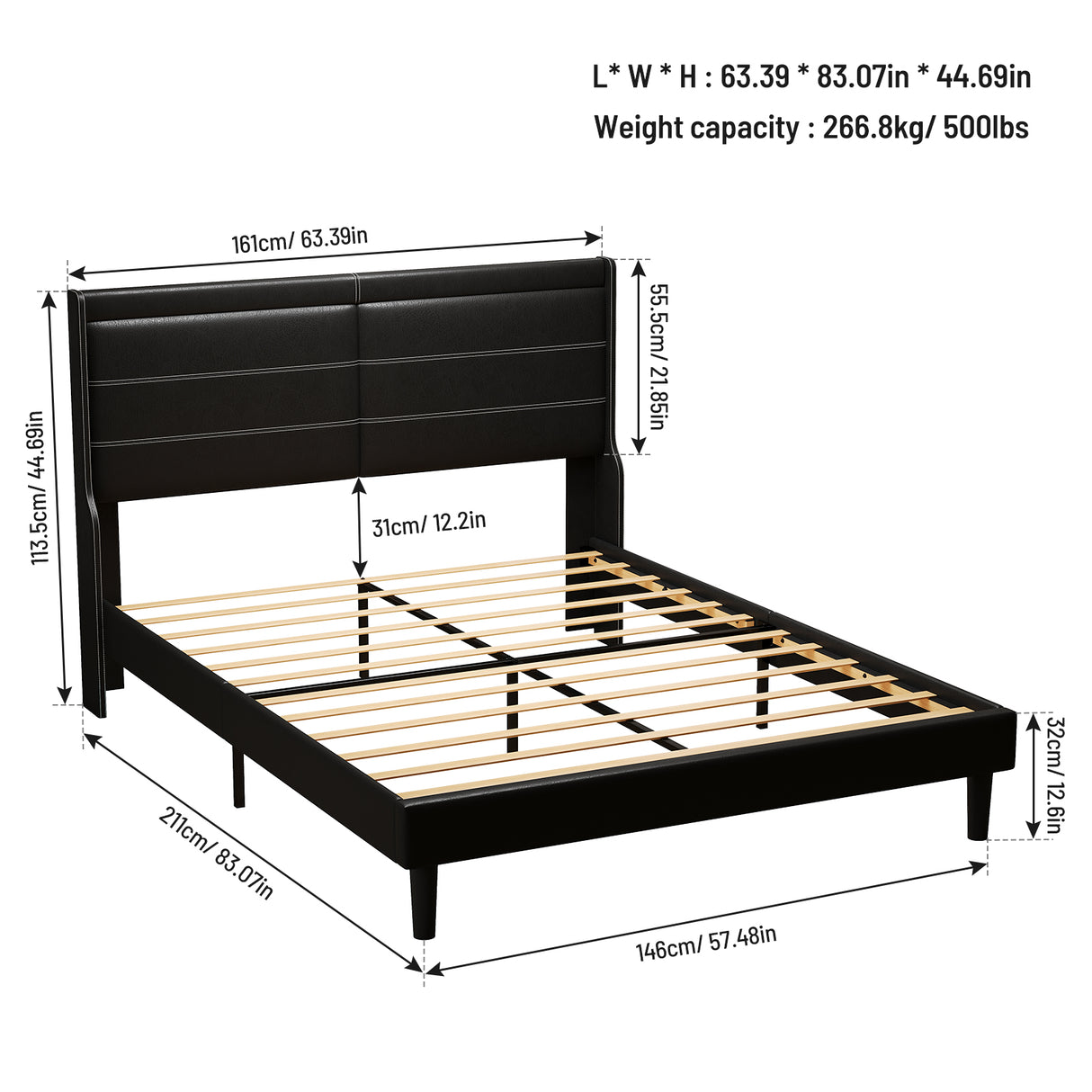 Stylish Queen Size PU Leather Upholstered Bed Frame Platform Bed Black - V.I.P Digital Presence