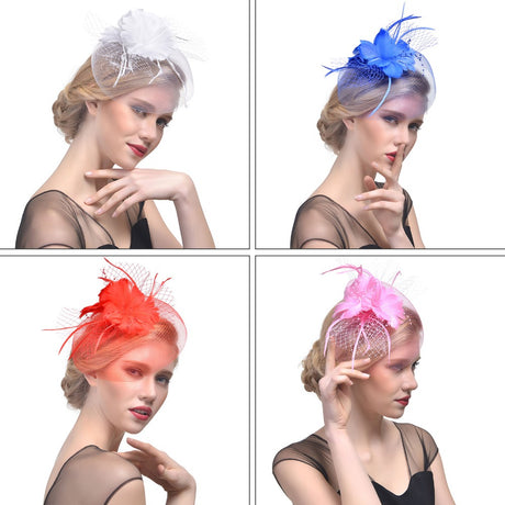 WELROG Feather Cap Lady Cocktail Dinner Party Fedoras Wedding Bridal Mesh Veil Hats Vintage Sombreros Chapeau Fascinators Hat - V.I.P Digital Presence