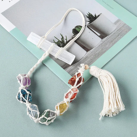 Natural Crystal Seven Color Gemstone Gypsum Rod DIY Wearing Mesh Bag Hanging Decoration Yellow Purple Crystal Car Hanging - V.I.P Digital Presence
