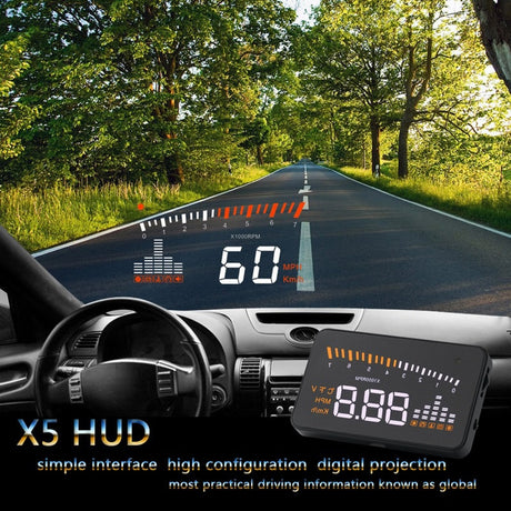 X5 Car HUD Head Up Display OBD II EOBD Automatic Matching Overspeed Warning System Projector Windshield Car Voltage Speed Alarm - V.I.P Digital Presence