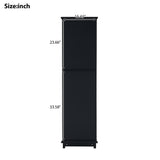 Tall Bathroom Storage Cabinet with Glass Doors, Free-Standing, Two Drawers, and Adjustable Shelves, MDF Board, Painted Black - V.I.P Digital Presence