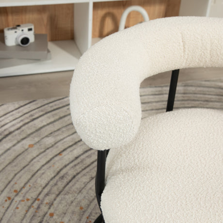 COOLCOOL Boucle dining chair set of two, medieval modern curved backrest chair, round cushion (beige Boucle) - V.I.P Digital Presence