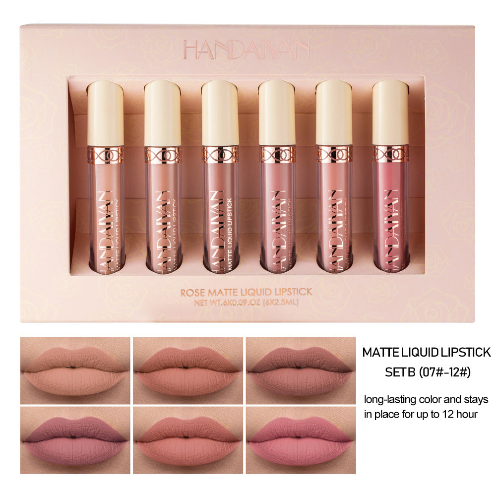 HANDAIYAN 6 Matte Rose Lip Gloss Liquid Lipstick Not Easy to Dip Cup Matte Lip Gloss Set Gift Box - V.I.P Digital Presence