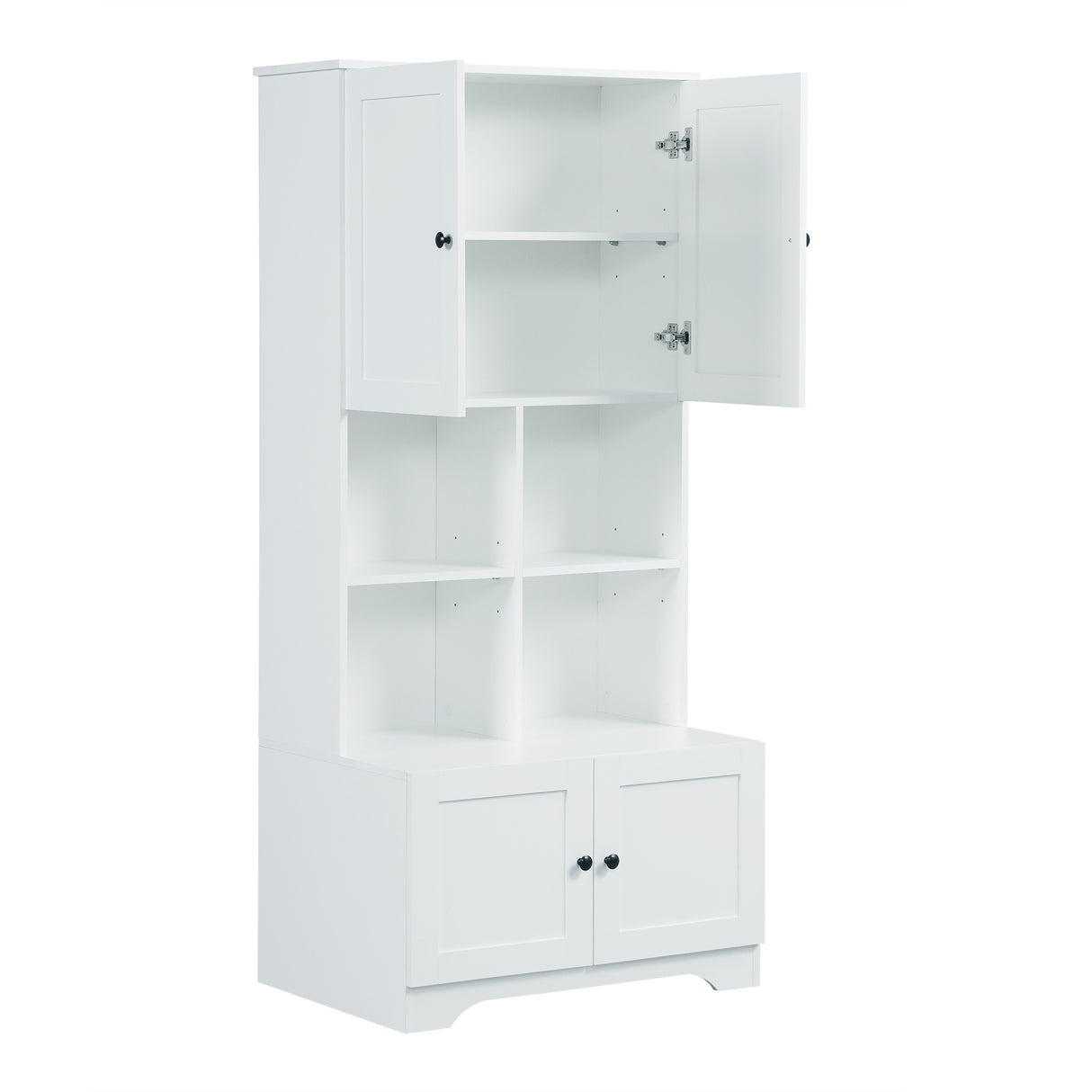 Bathroom storage cabinet, 4-door independent cabinet, adjustable shelf, open multi-layer shelf, white - V.I.P Digital Presence
