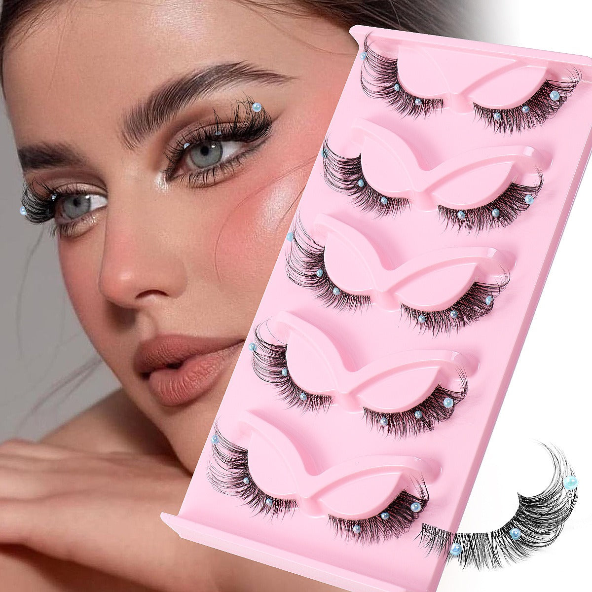 Clear Band Corner Foxy Winged Cat Eye 3D Strip Lashes Silk Party Full False Eyelash Vegan Faux Mink Eyelash With Diamond Pearl - V.I.P Digital Presence