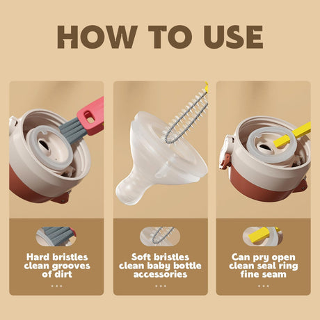 3 in 1 Cup Lid Cleaning Brush Crevice Cleaning Brush for Bottle Gap Tight Spaces Cup - V.I.P Digital Presence