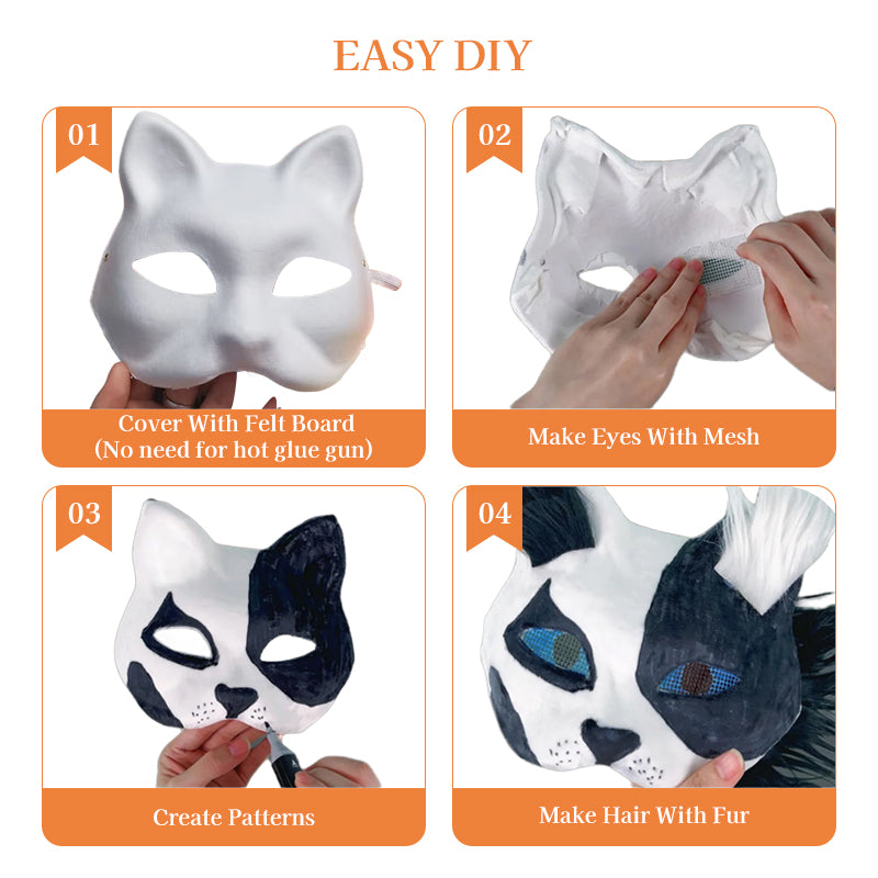 6 Sets Therian Mask Kit. Half-face paper blank masks, hand-painted cat. For DIY, masquerade, cosplay, Christmas gifts. Create un - V.I.P Digital Presence