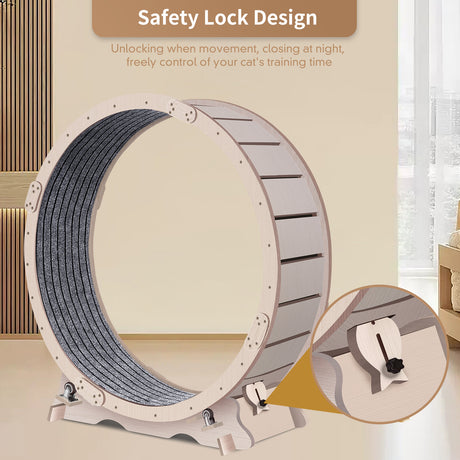 Cat Exercise Wheel for Indoor Cats, Cat Running Wheel with Carpeted Runway, 41" Natural Wood Color - V.I.P Digital Presence