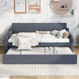 Twin Size Upholstery DayBed with Trundle and USB Charging Design Trundle can be flat or erected Gray - V.I.P Digital Presence