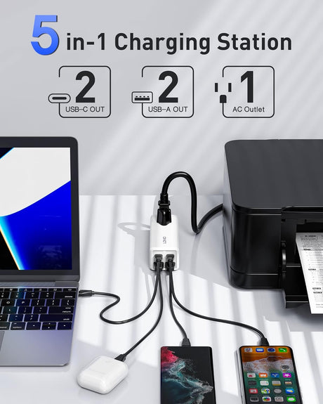USB C Charger, MANTO 65W 5-in-1 GaN USB Charging Station, Super Fast Charger with 2 USB C Ports, 2 USB Ports and 1 Outlet - V.I.P Digital Presence