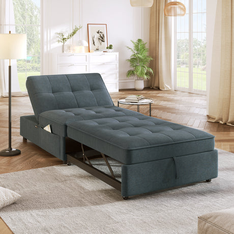 Four in one sofa bed, chair bed, multifunctional folding Ottoman bed with storage bag and USB port, dark blue - V.I.P Digital Presence