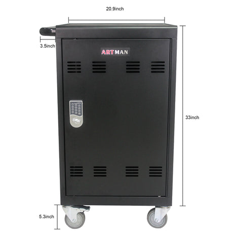 Mobile Charging Cart and Cabinet for Tablets Laptops 30-Device With Combination Lock--Black - V.I.P Digital Presence