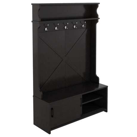 Hall tree with roof rack and storage platform, corridor shoe cabinet with sliding door, clothes hanger with 5 hooks black - V.I.P Digital Presence