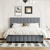 Queen Size Velvet Upholstered Platform Bed with 2 Drawers and 1 Twin XL Trundle- Gray - V.I.P Digital Presence