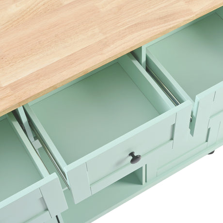 Kitchen trolley, cabinet door internal storage rack with storage cabinet and 3 dining room drawers, mint green - V.I.P Digital Presence