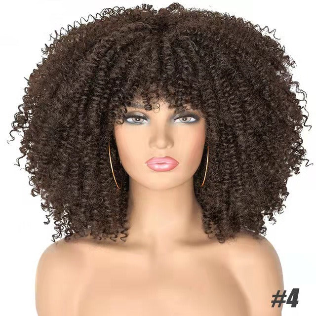 Female Hair African Small Curly Hair Explosion Head Black Chemical Fiber Wig Full Head Set - V.I.P Digital Presence