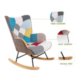 Rocking Chair with ottoman, Mid Century Fabric Rocker Chair with Wood Legs and Patchwork Linen for Livingroom Bedroom - V.I.P Digital Presence