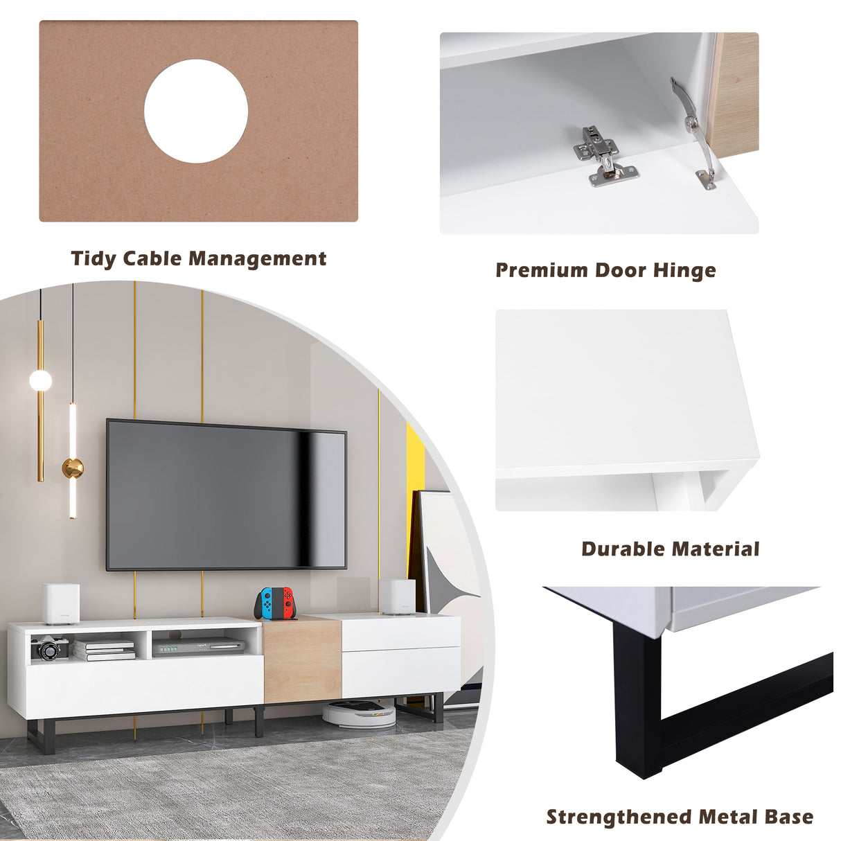 Modern TV Stand for 80'' TV with Double Storage Space Media Console Table Entertainment Center with Drop Down Door