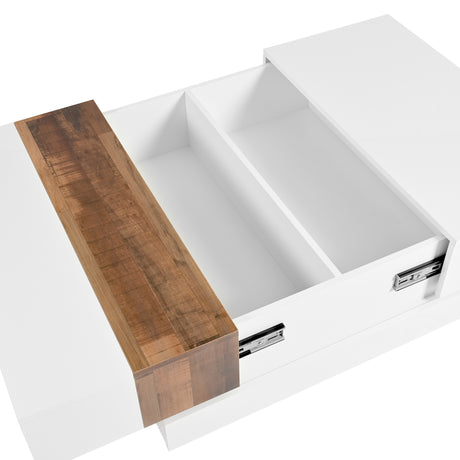 ON-TRANS 31.4 inches x 31.4 inches with sliding tabletop, high gloss center table, hidden storage room white - V.I.P Digital Presence