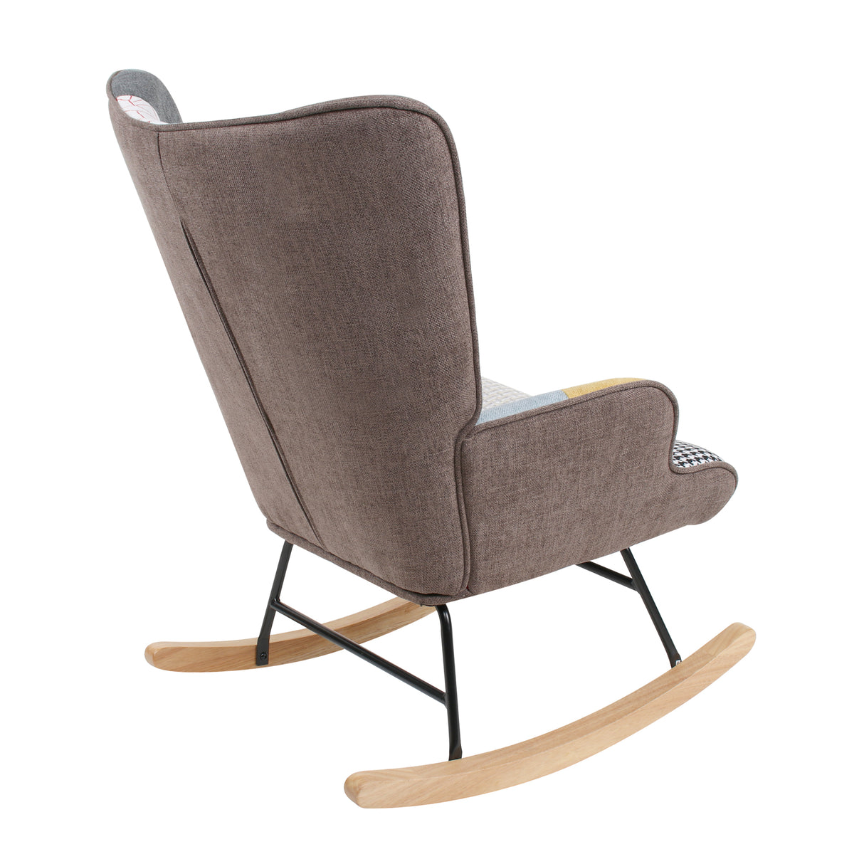 Rocking Chair with ottoman, Mid Century Fabric Rocker Chair with Wood Legs and Patchwork Linen for Livingroom Bedroom - V.I.P Digital Presence