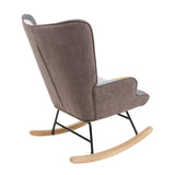 Rocking Chair with ottoman, Mid Century Fabric Rocker Chair with Wood Legs and Patchwork Linen for Livingroom Bedroom - V.I.P Digital Presence