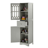 Tall Bathroom Cabinet, Freestanding Storage Cabinet with Drawer and Doors, MDF Board, Acrylic Door, Adjustable Shelf, Grey - V.I.P Digital Presence