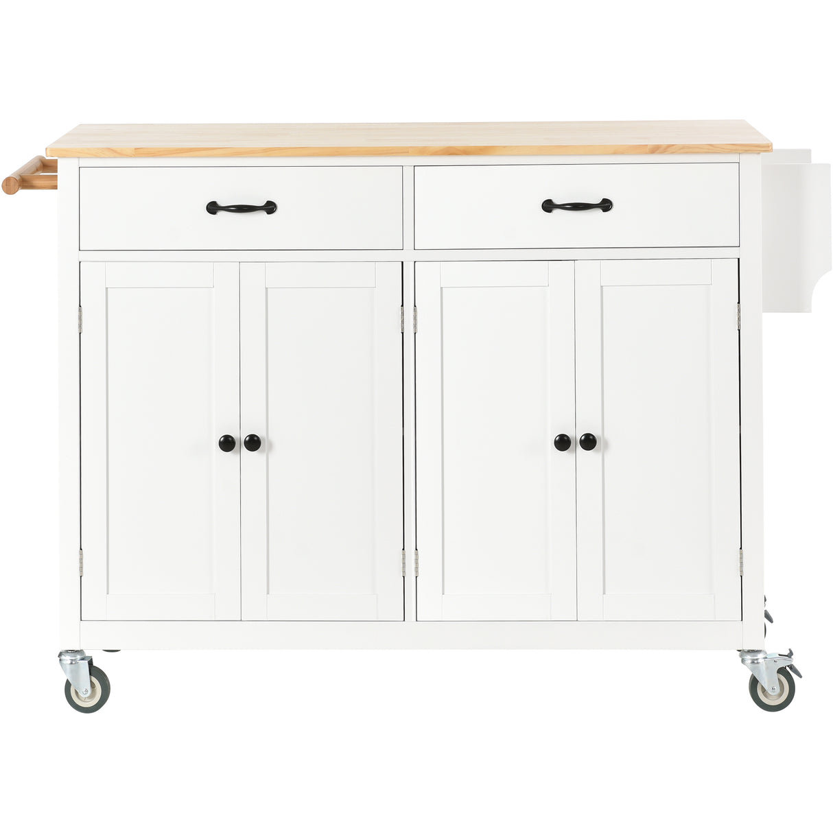 Kitchen Island Cart with Solid Wood Top and Locking Wheels 54.3 Inch Width  (White)