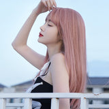 Wig Female Long Hair Full Head Set Type Net Red Long Straight Hair Air Bangs Pink Wig Set Fashion Wig - V.I.P Digital Presence