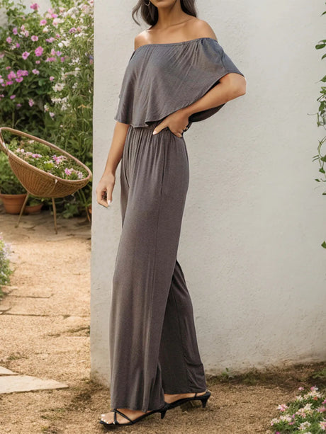 Off-Shoulder Wide Leg Jumpsuit - V.I.P Digital Presence