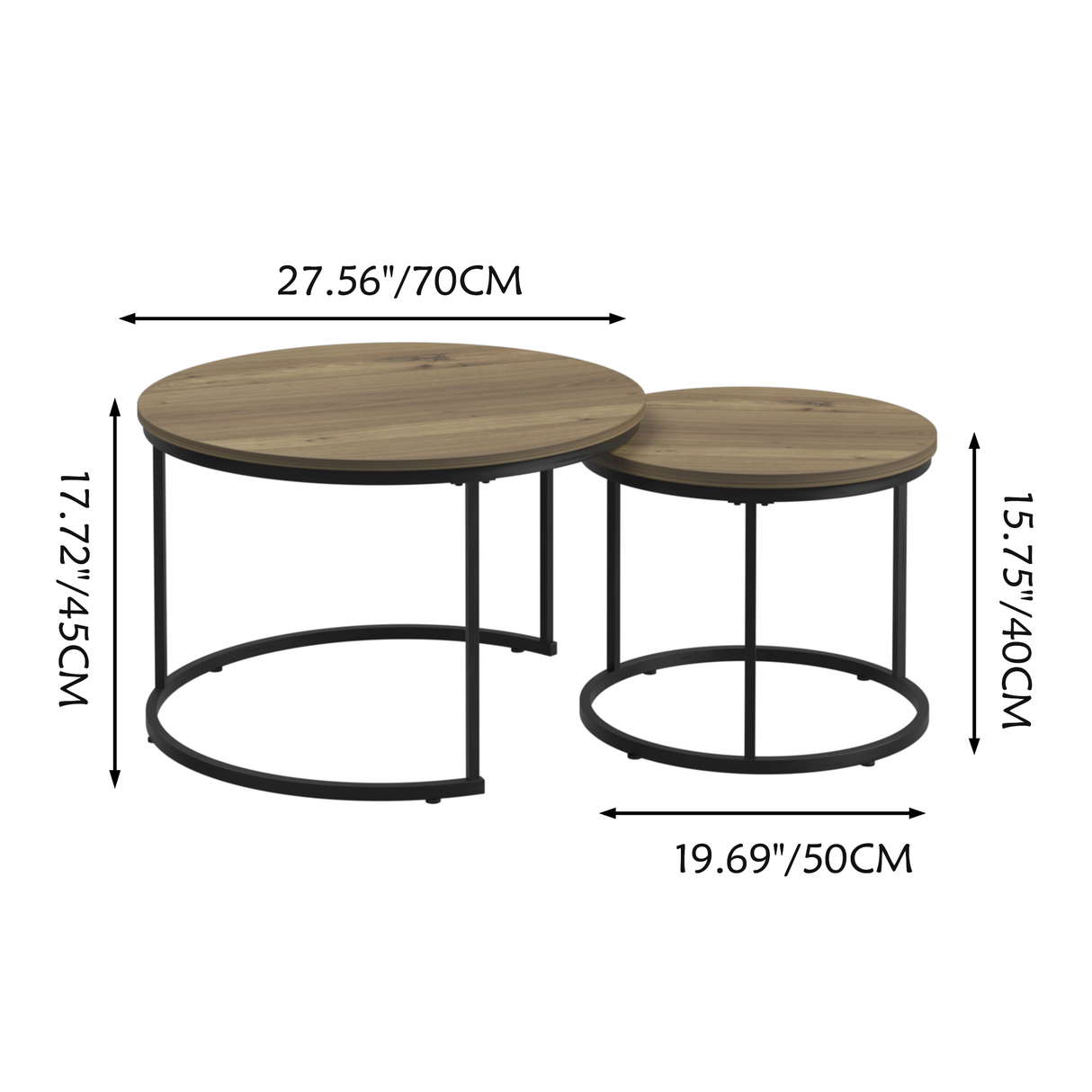 A set of nested coffee tables, 27.6-inch round coffee table, industrial wood veneer, with sturdy metal frame (brown) - V.I.P Digital Presence