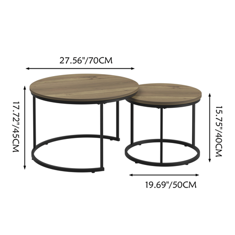 A set of nested coffee tables, 27.6-inch round coffee table, industrial wood veneer, with sturdy metal frame (brown) - V.I.P Digital Presence