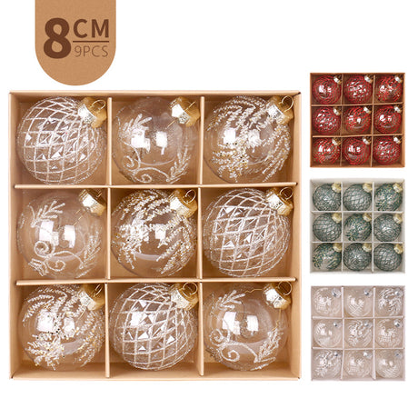 Christmas decorations 8cm/9PCS transparent PET painted Christmas ball gift box set Christmas tree pendant - V.I.P Digital Presence