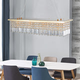 Modern Crystal Chandelier for Dining Room 8-Light Gold Rectangle Raindrop Chandelier L39.4'' x W9.8'' x H8.7'(Bulb Not Included) - V.I.P Digital Presence