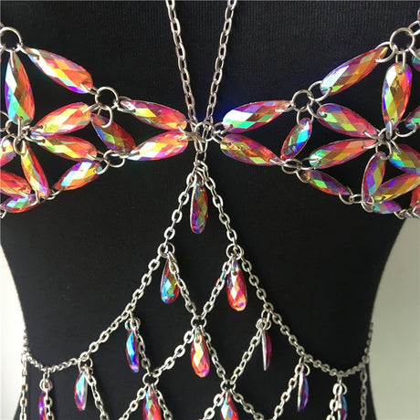 Queen Bling Metal Tassel Details Tank Tops Festival Rave Clothing Summer Sexy Backless Rave Body Chain Beach Tops - V.I.P Digital Presence