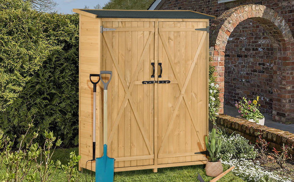 Outdoor 5.3ft Hx4.6ft L Wood Storage Shed Tool Organizer,Garden Shed, Storage Cabinet with Waterproof Asphalt Roof Natural - V.I.P Digital Presence