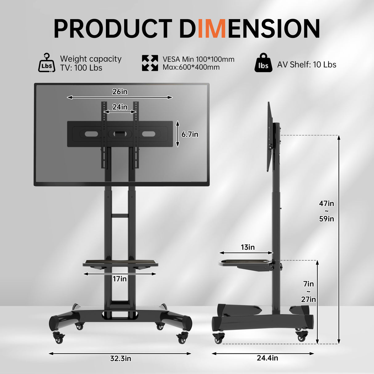 FANCO Universal Rotating TV Stand, suitable for 32-80 inch TVs, adjustable tilt height, maximum VESA 600x400mm (black) - V.I.P Digital Presence