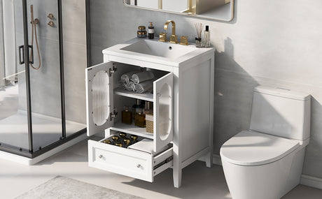 24" Bathroom Vanity with Sink, Bathroom Vanity Cabinet with One Drawer and Doors, Adjustable Shelf, Solid Wood and MDF, White - V.I.P Digital Presence