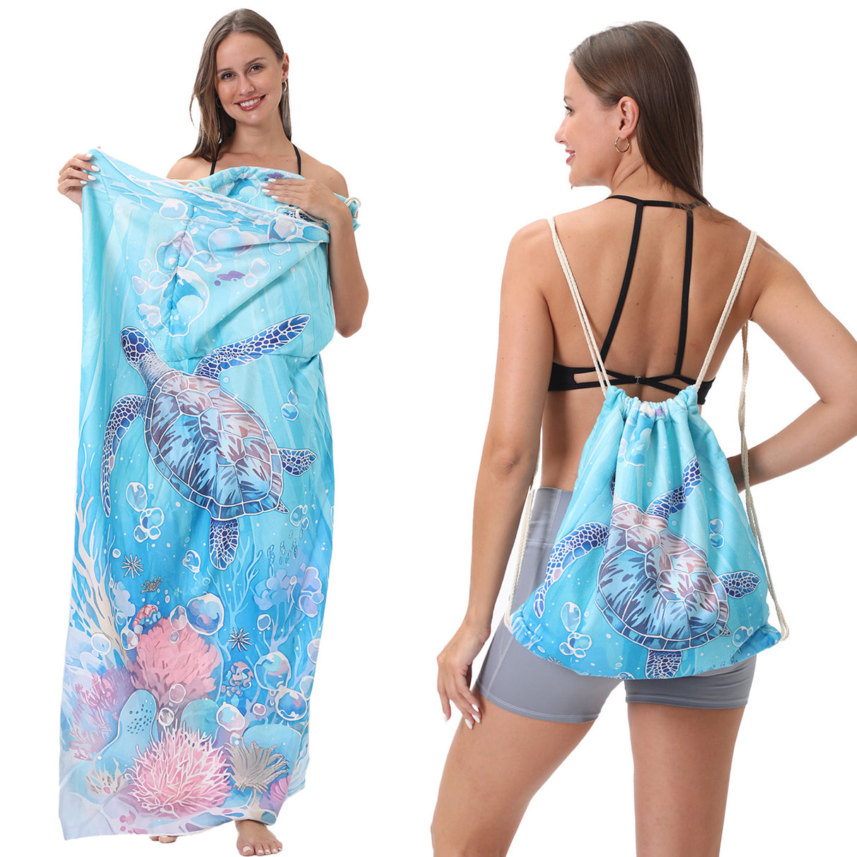 Two-in-One Foldable Beach Towel Printed Bath Towel All-In-One Beach Towel with Storage Bag - V.I.P Digital Presence