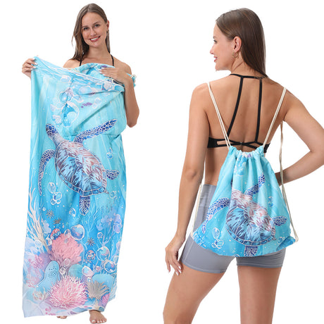 Two-in-One Foldable Beach Towel Printed Bath Towel All-In-One Beach Towel with Storage Bag - V.I.P Digital Presence