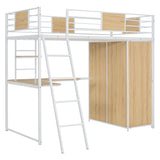Twin Size Loft bed with L-shape Desk and Wardrobe, White - V.I.P Digital Presence