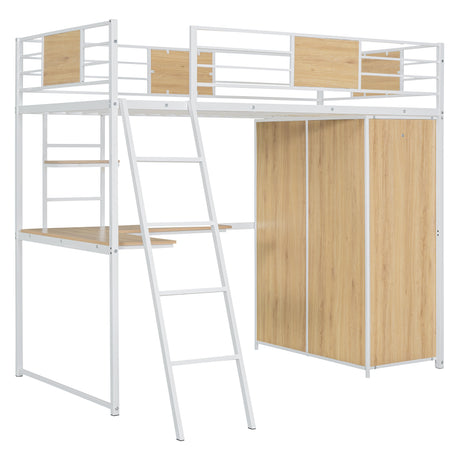 Twin Size Loft bed with L-shape Desk and Wardrobe, White - V.I.P Digital Presence